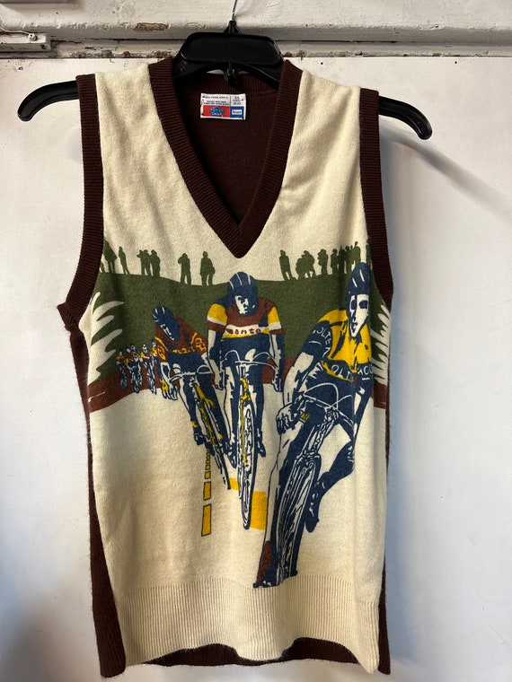 1970s Bike Racing Print Sweater Vest