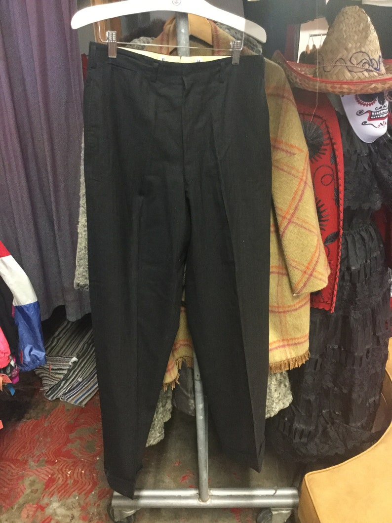 Mens 1950s Black Trouser Pants image 1