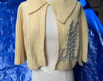 1950s Chunky Knit Bolero Sweater Initial M