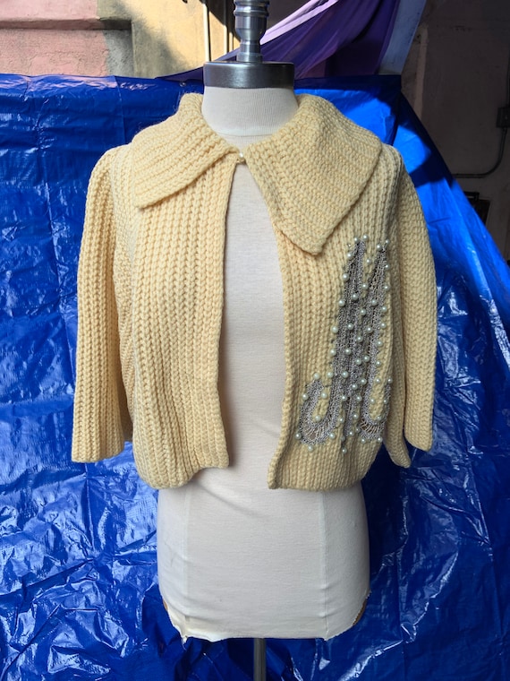 1950s Chunky Knit Bolero Sweater Initial M