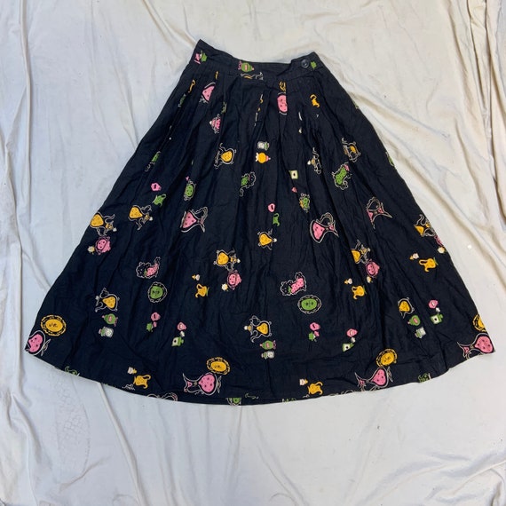 1950s Black Novelty Print Skirt