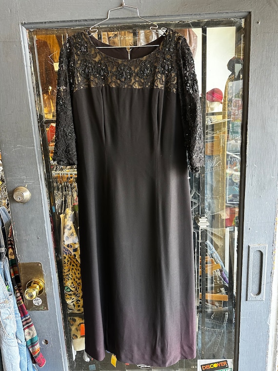 1950s Black Beaded Lace Trim Dress