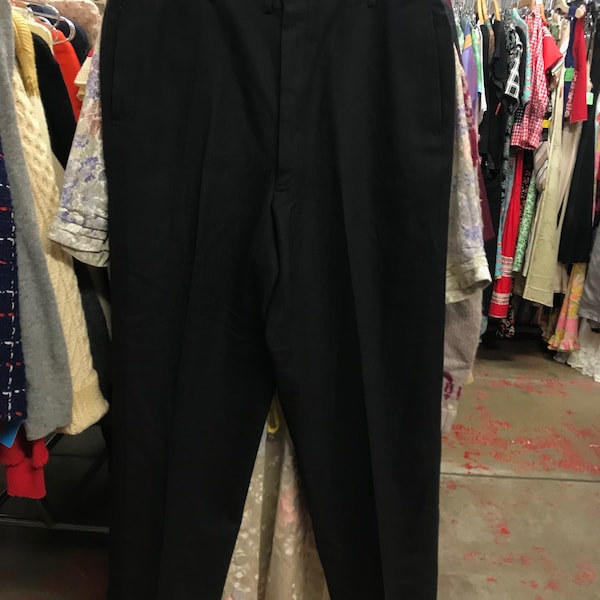 Mens 1960s Flat Front Wool Trousers with Tapered Legs