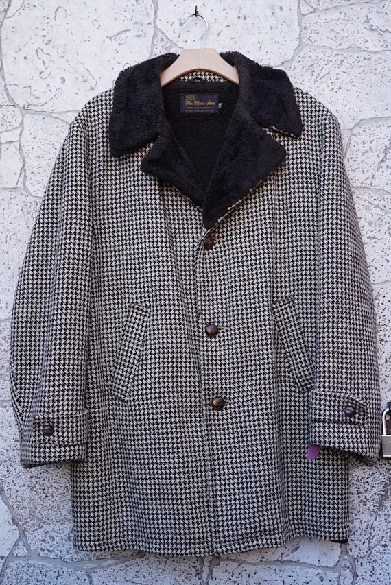 Black and Cream Houndstooth Wool Coat