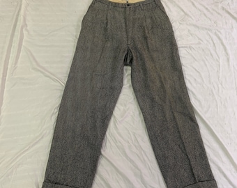 1950s Blue, White, And Yellow Herringbone(?) Wool Trousers
