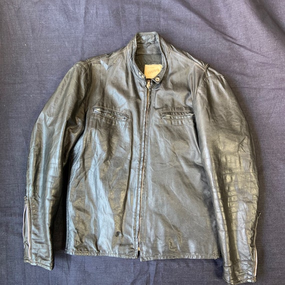 1950s Black Cafe Racer Leather Jacket - image 1