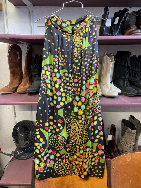 1960s Abstract Pattern Mod Sleeveless Mock Neck D… - image 4