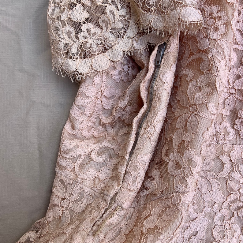 1950s Peach Lace Dress with a Scallop Layered Skirt
