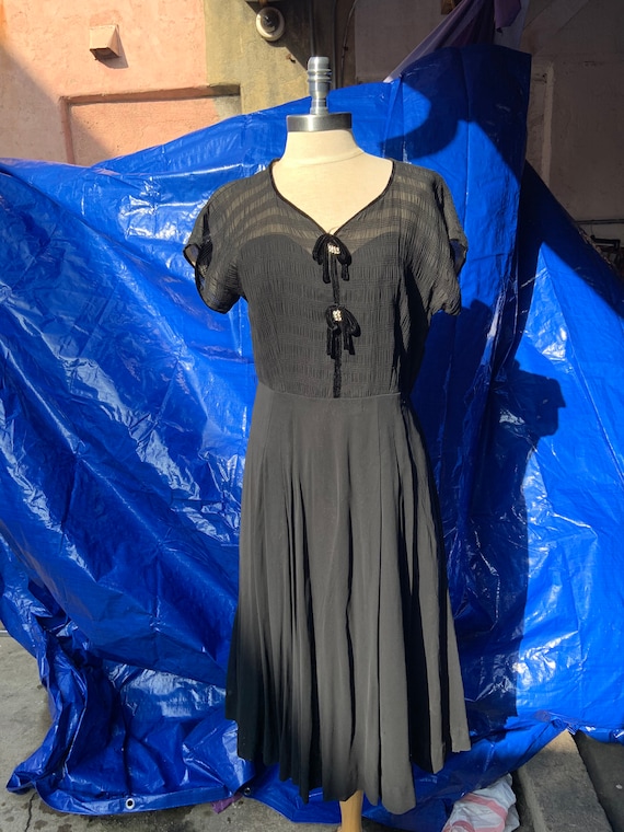 1950s Black Chiffon Dress