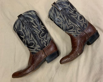 1960s Tony Lama Brown and Chocolate Brown Lizard Skin Cowboy Boots