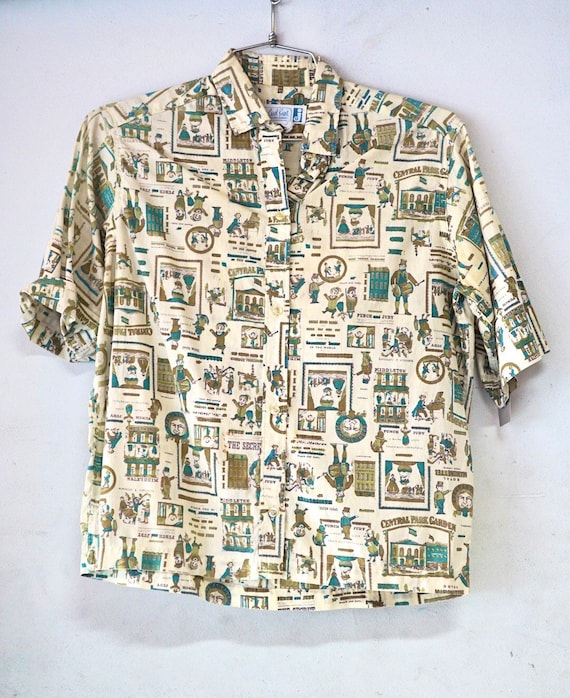 1960’s Carrol Brent Novelty Print Cotton Blouse