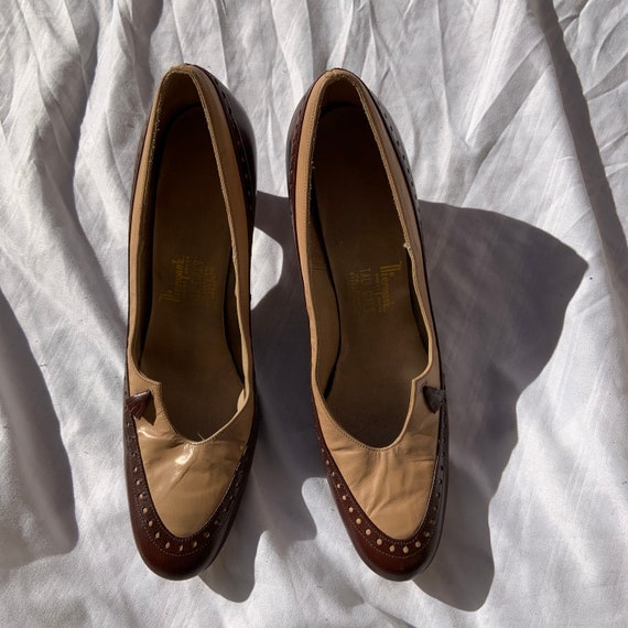 1940s Brown and Tan Heels - image 1