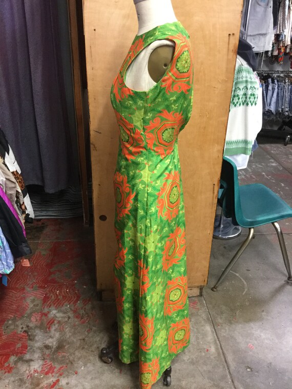 Green and Bright Orange Beautiful Maxi Dress Tiki… - image 3