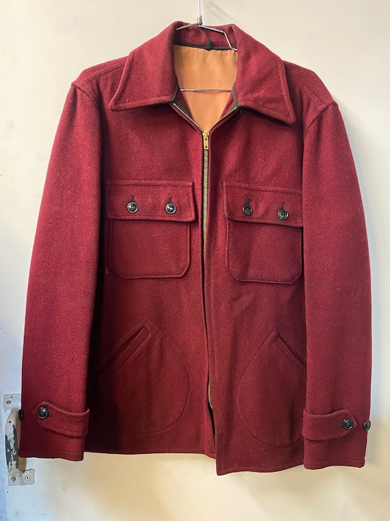 1950s Burgundy Mens Wool Work Jacket