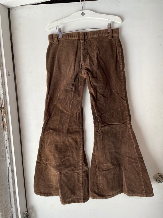 Womans 1970s Brown Corduroy Hip Hugger Flare Pants - image 4