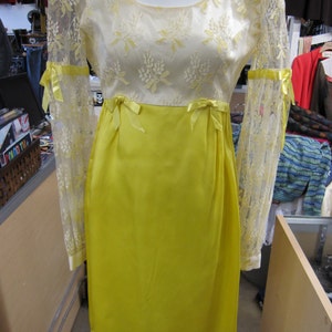 60s Babydoll Dress // Lace Sleeves // Pastel Goth // Yellow Non Traditional Wedding Dress // 1960s Clothing // Lolita // XXS XS image 1