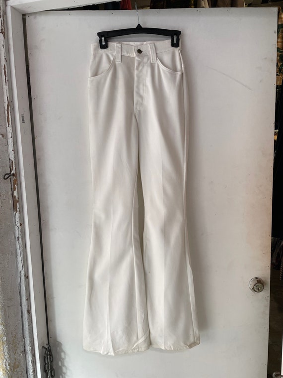 Womans Lee 1970s White Polyester Flare Pants