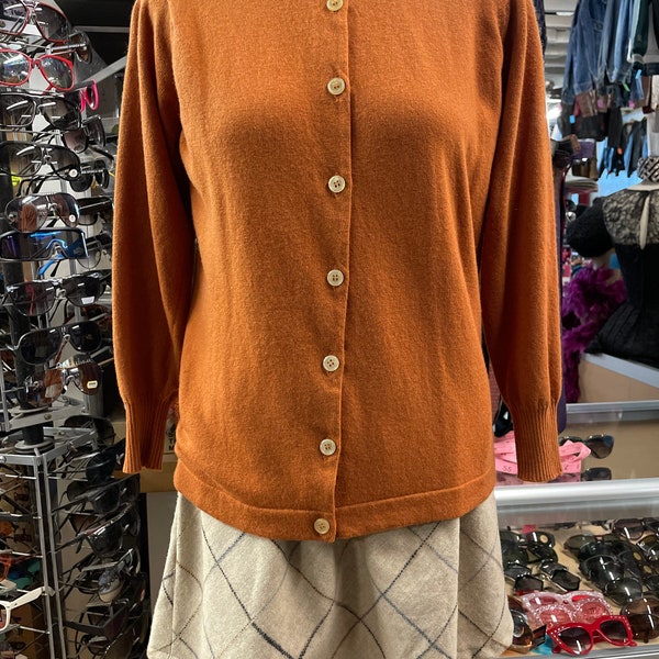 1950s Braemar Rust Colored Cashmere Cardigan