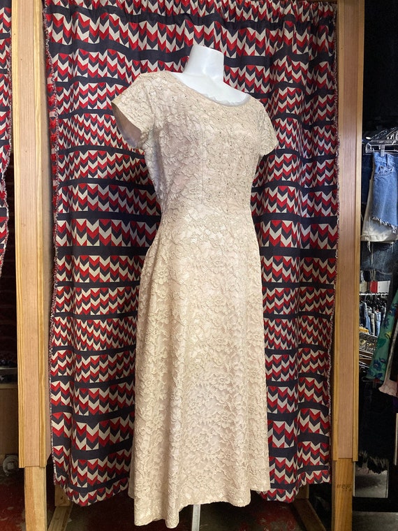 1950's Princess seam Laced Wedding Dress, complete