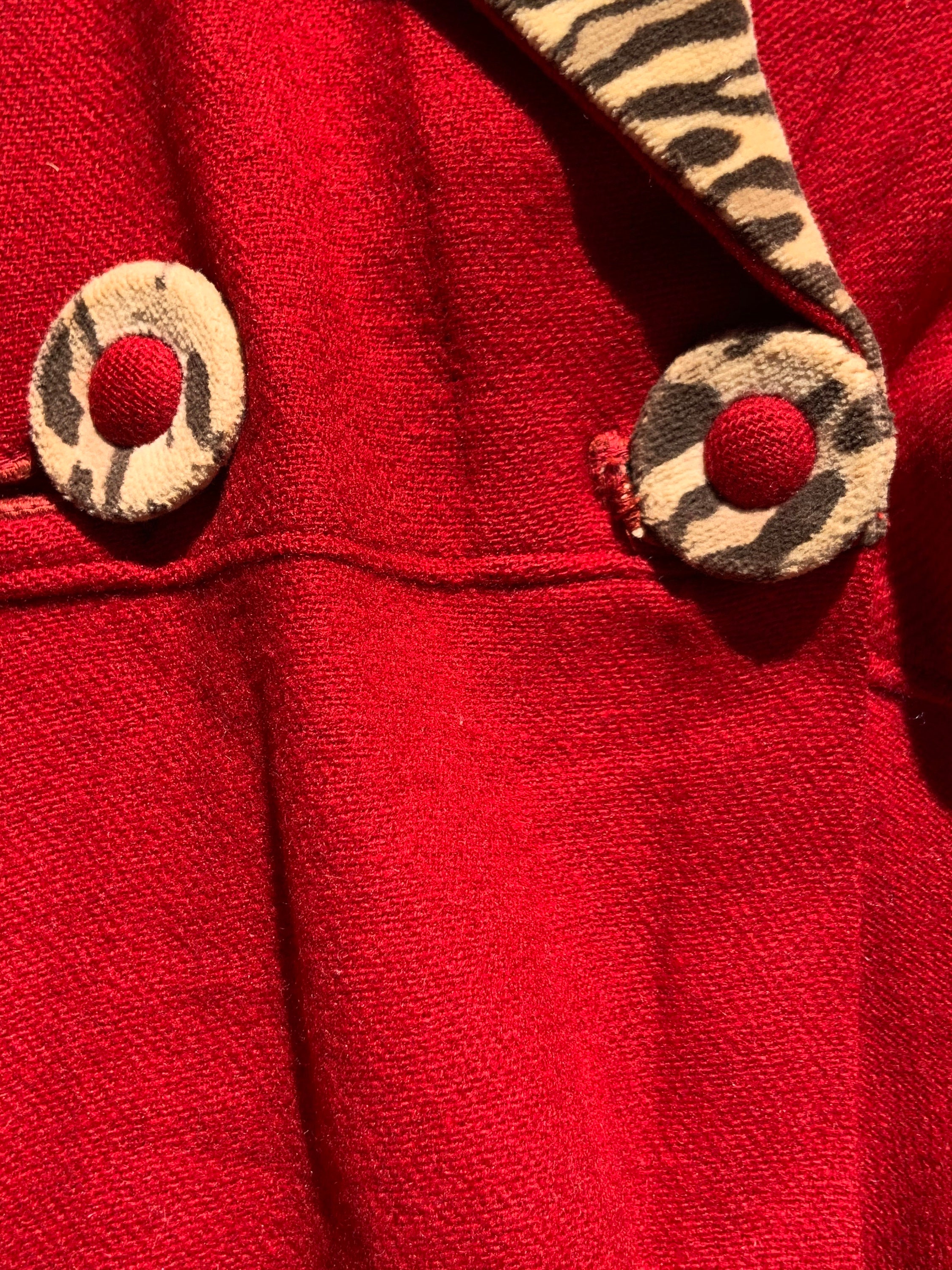 1940s Red Wool Robe/coat With Leopard Velvet Details - Etsy