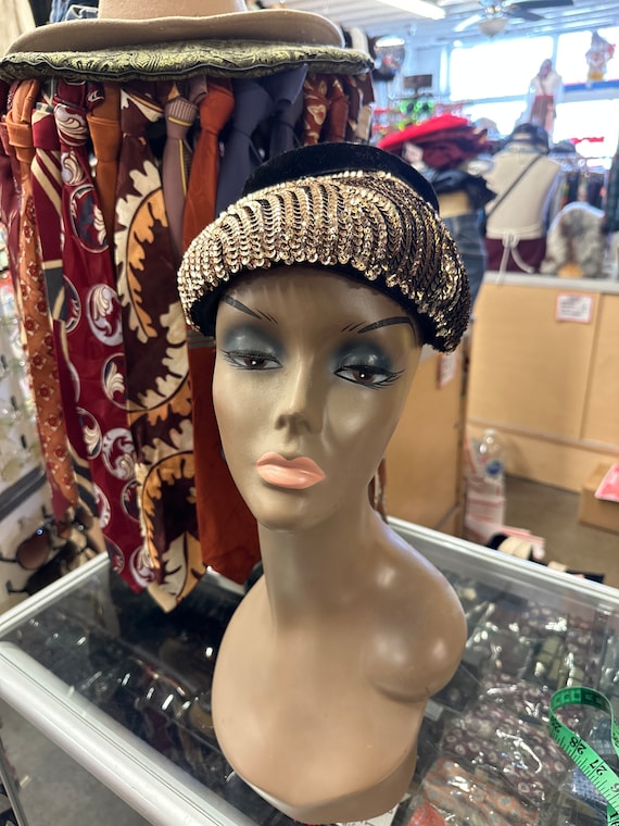 1960s Black and Gold Sequined Hat