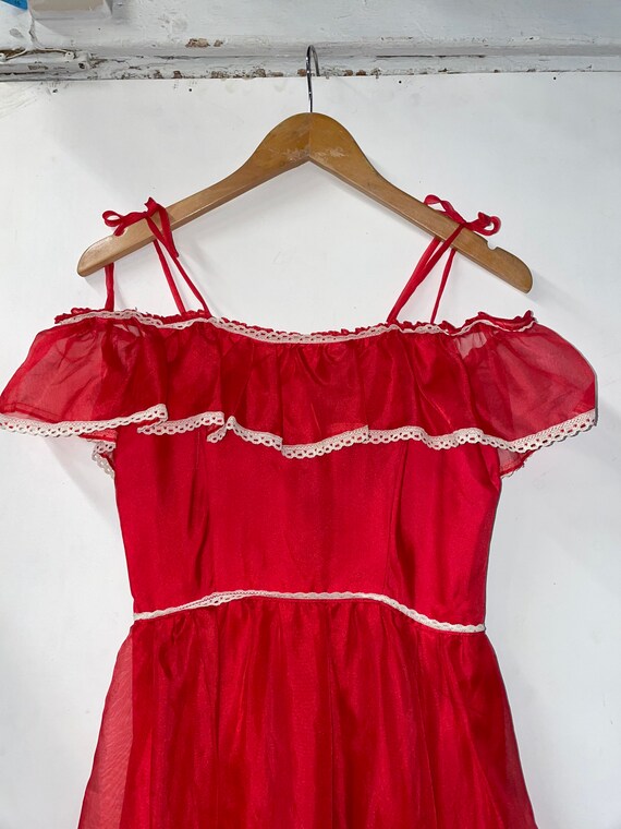 1970s Red Chiffon Southern Belle Maxi Dress - image 8