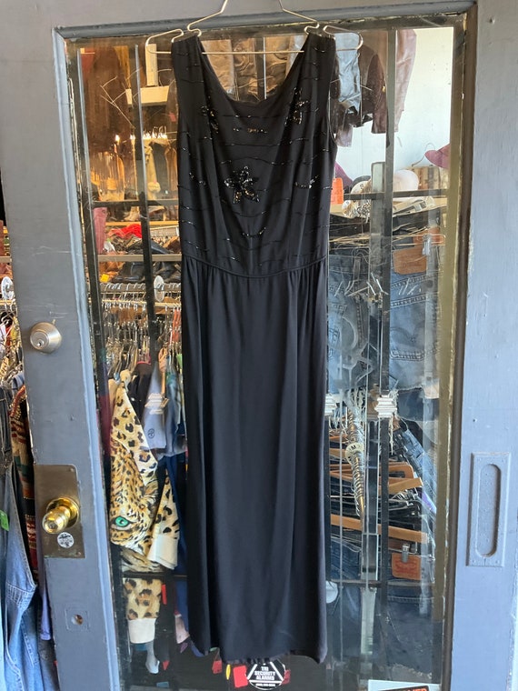 1950s Black Beaded Maxi Length Dress