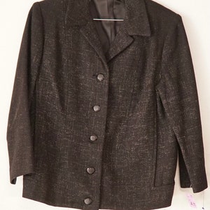 Women’s Black Wool Jacket Princess Seam Salt & Pepper hashmarks