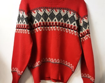 1950s Red Wool Ski Sweater