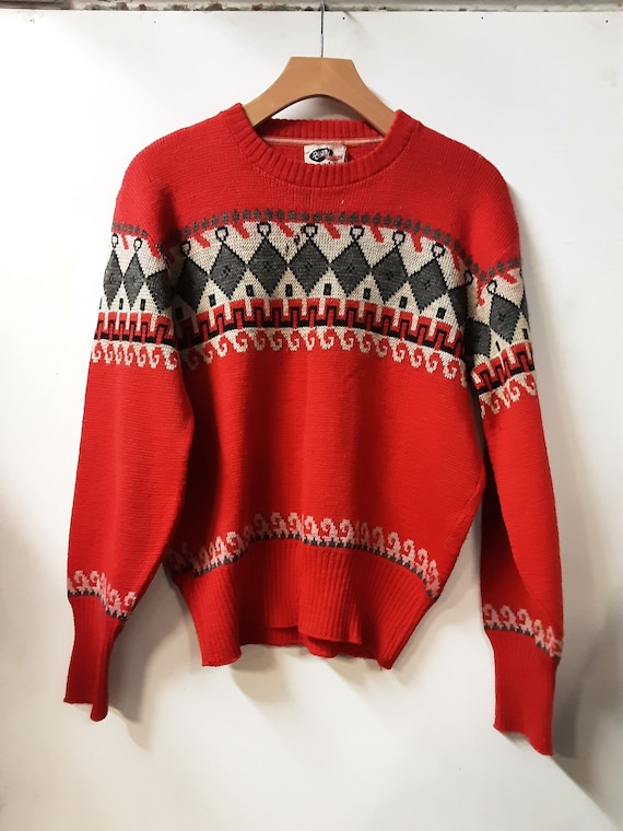 1950s Red Wool Ski Sweater