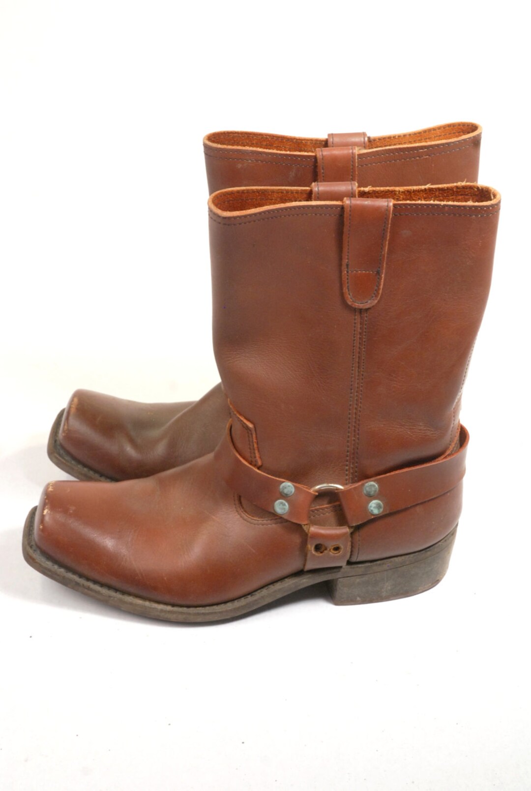 SALE Mens Motorcycle Boots // Brown Leather Shoes // Vintage Buckle