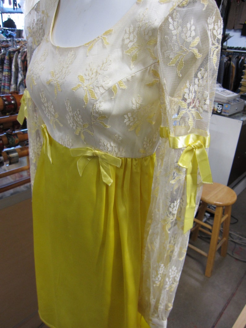 60s Babydoll Dress // Lace Sleeves // Pastel Goth // Yellow Non Traditional Wedding Dress // 1960s Clothing // Lolita // XXS XS image 3