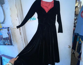 1940s Black Velvet Dress