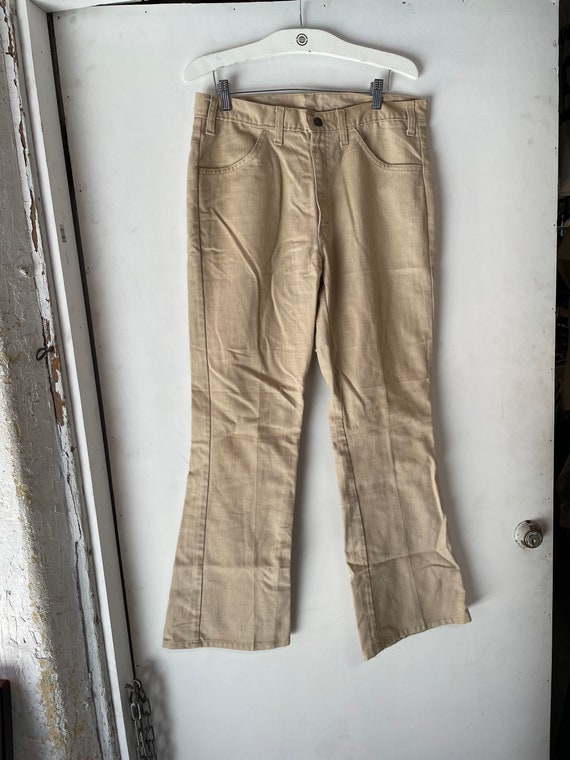 Mens 1970s Tan Flare Jeans - image 1