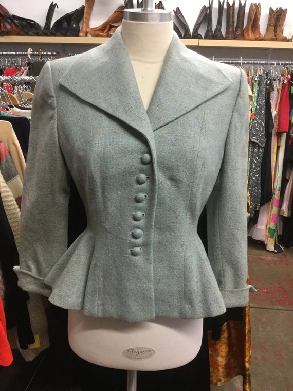 Soft Wool Peplum Covered Buttons Blazer