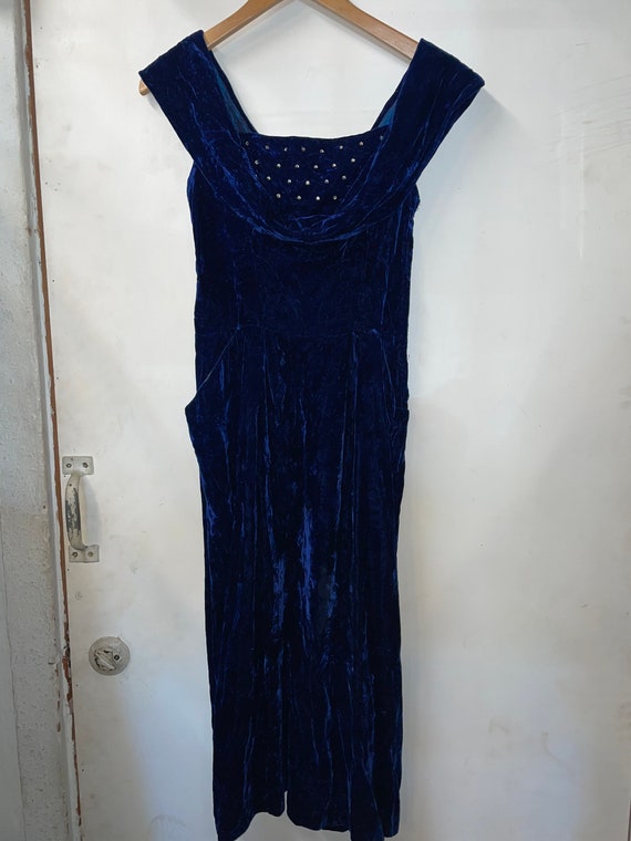 1950s Blue Velvet Dress