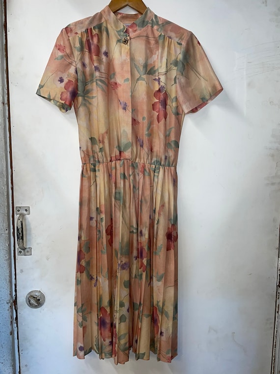 1970s Watercolor Floral Dress