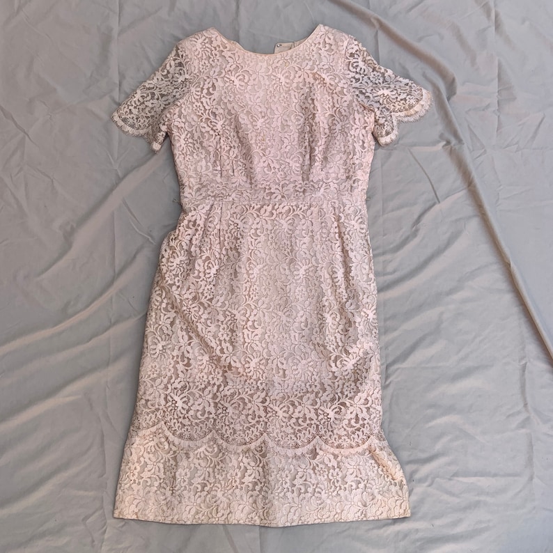 1950s Peach Lace Dress with a Scallop Layered Skirt