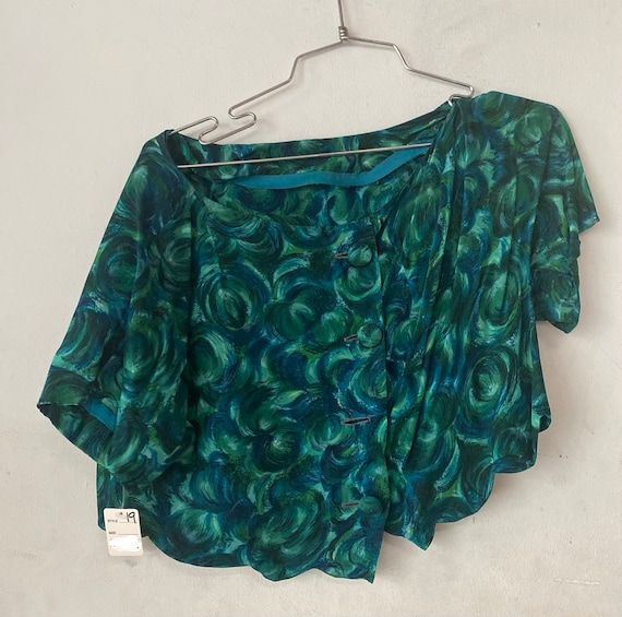 1950’s Blue and Green Abstract Cropped Blouse