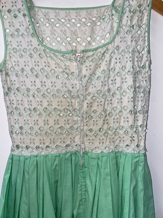 1950s Eyelet Bodice and Mint Green Pleated Dress - image 6