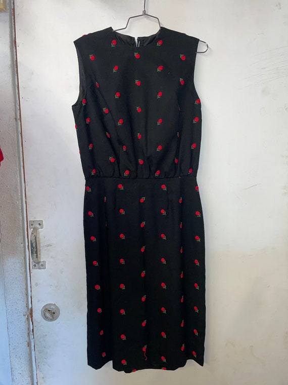1960s Black Dress with Rose Embroidery
