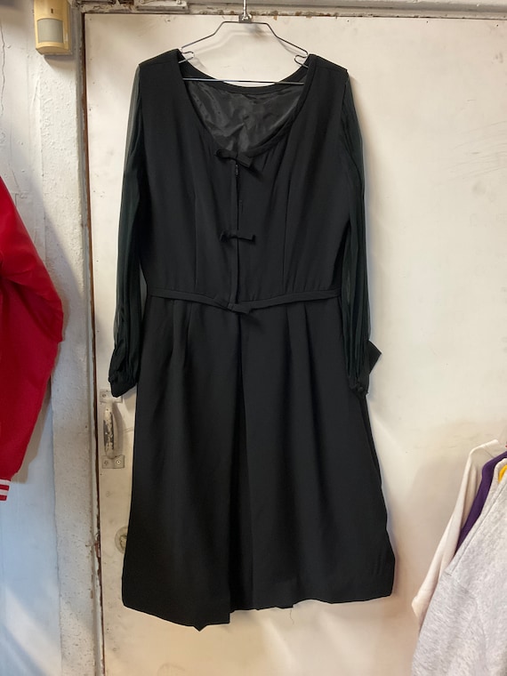 Late 1950s Black Long Sheer Sleeves Dress