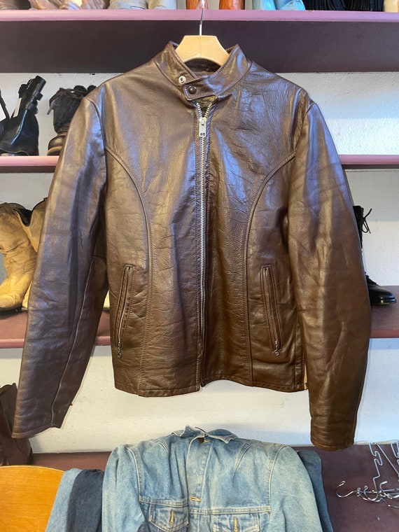 1960s Chocolate Brown Leather Cafe Racer Jacket - image 1