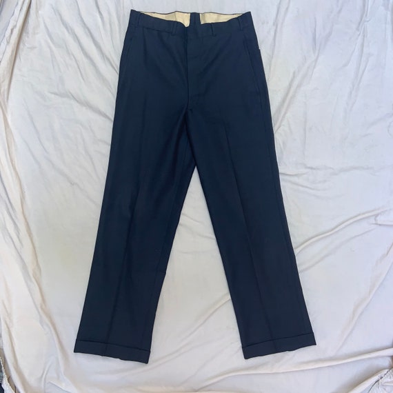 1960s Navy Blue Flat Front Trousers - image 1