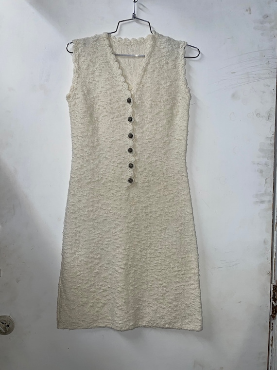 1960s White/ Cream Sweater Knit Dress