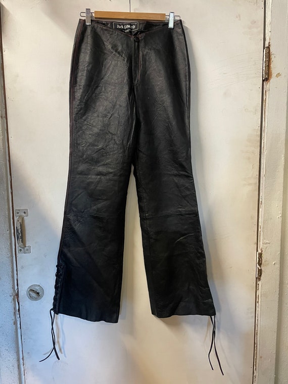 1990s Womens Leather Pants with Red Contrast Stitc