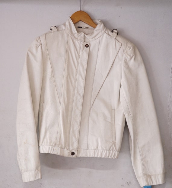 1980s White leather Jacket Womens