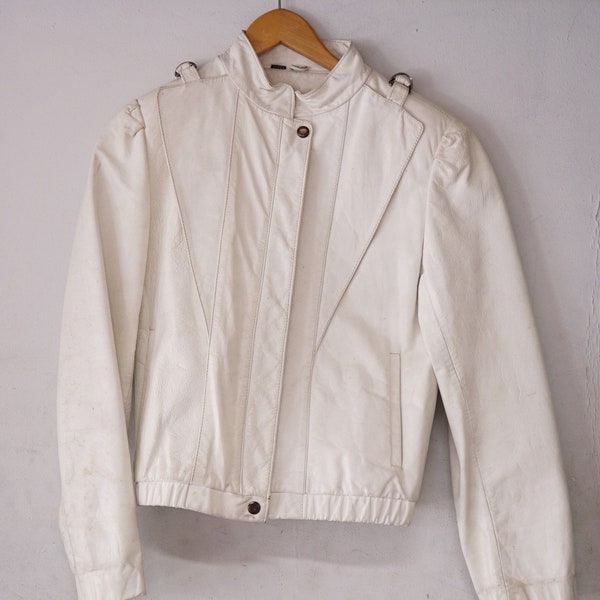 White Leather Jacket - Etsy