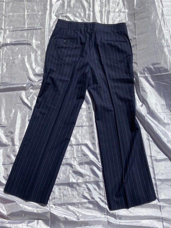 1960s Navy Blue W/ Light Pinstriped Flat Front Tr… - image 2