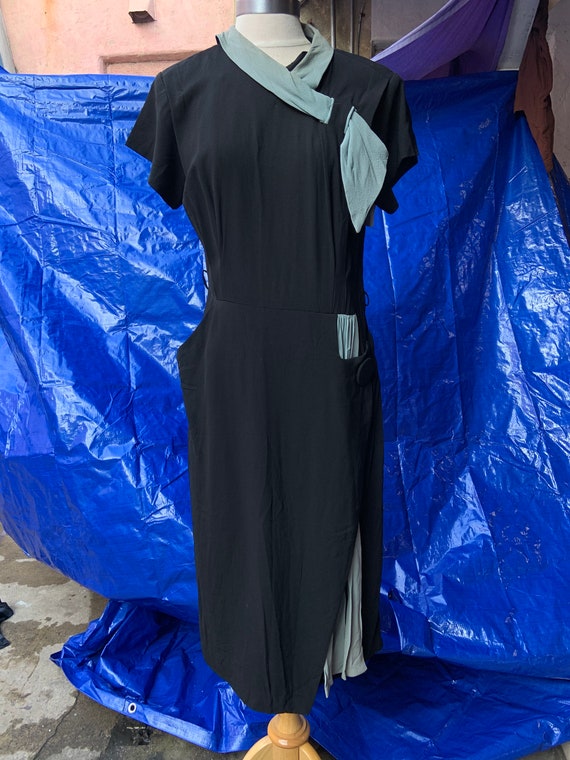 1940s Black Crepe Dress